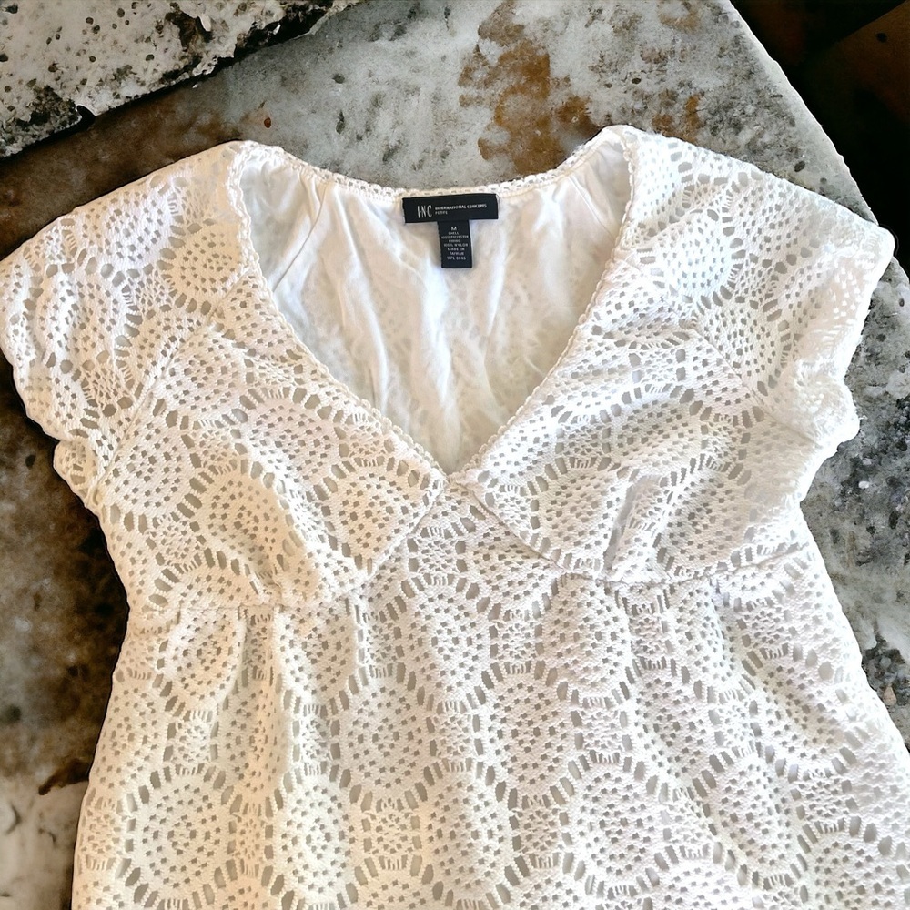Pretty White Sundress. Crochet and fully lined. Pool. Beach. Swimsuit cover-up🤍 - Picture 4 of 16